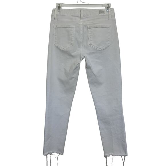 Paige Cindy Crop White Denim Jeans Raw Hem High Rise Size 26 Stretch - Picture 2 of 6